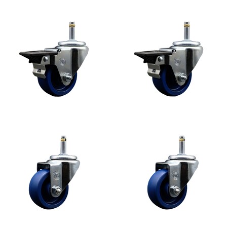 Service Caster 3'' Solid Poly Wheel Swivel 7/16'' Grip Ring Stem Caster Set 2 Brakes, 4PK SCC-GR20S314-SPUS-PLB-716138-2-S-2